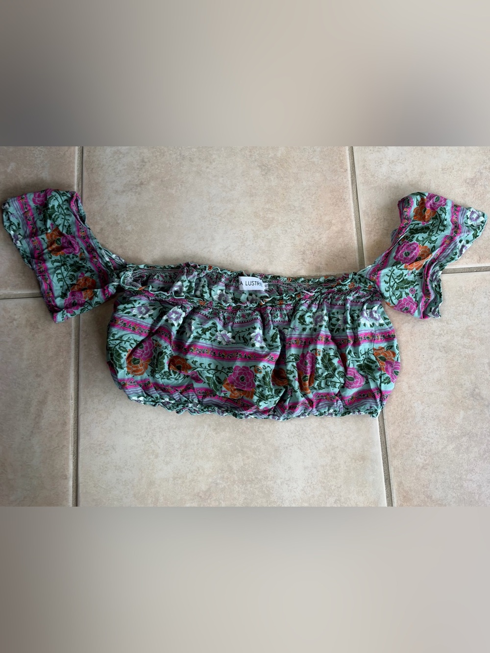 Sea Lustre Floral Puff Sleeve Crop Top